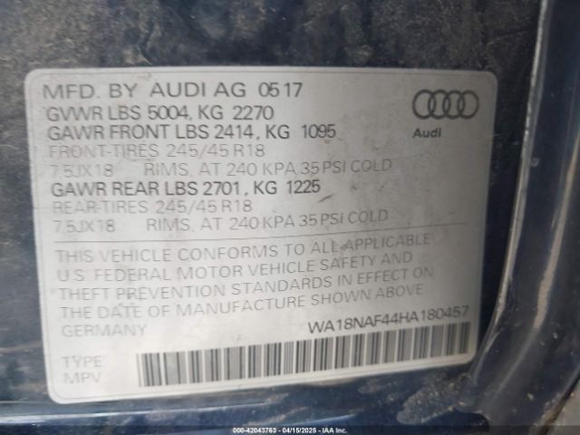 WA18NAF44HA180457 Audi A4 Allroad 2.0t Premium