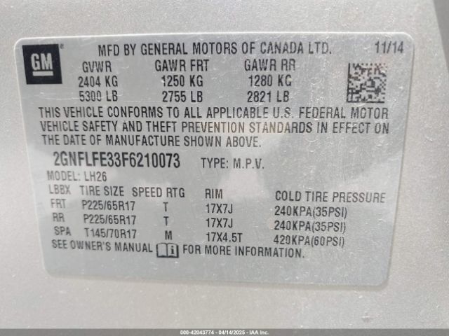 2GNFLFE33F6210073 Chevrolet EQUINOX 1LT