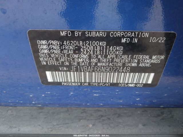 2022 SUBARU WRX JF1VBAF66N9022448 Photo 8