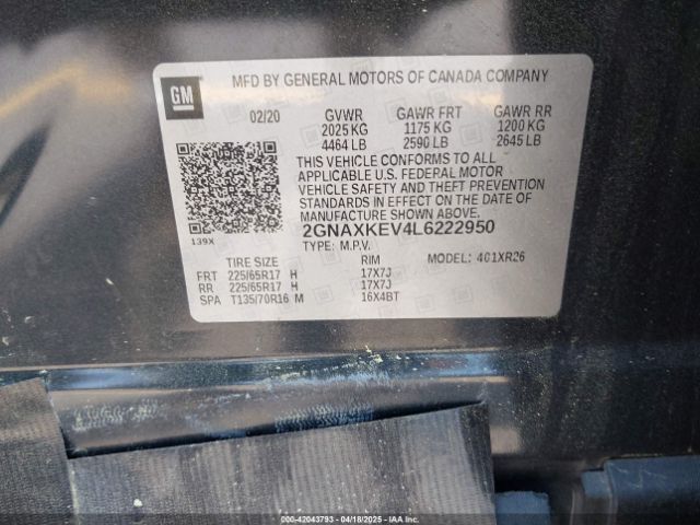 2GNAXKEV4L6222950 Chevrolet Equinox Fwd Lt 1.5l Turbo