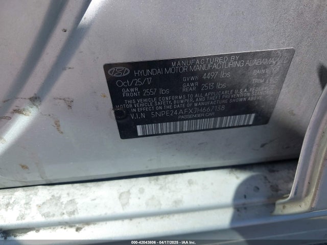 5NPE24AFXJH667138 Hyundai SONATA SE
