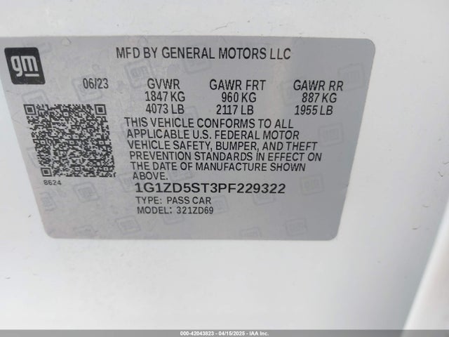 1G1ZD5ST3PF229322 Chevrolet Malibu Fwd 1lt