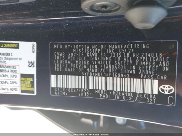 5YFB4MDE1RP169943 Toyota COROLLA LE