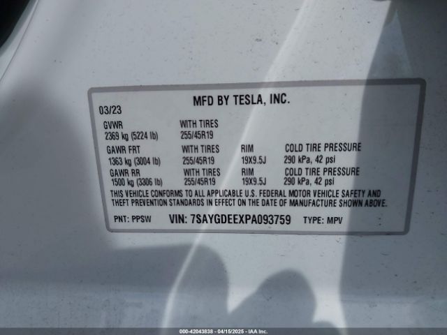7SAYGDEEXPA093759 Tesla Model Y Awd/long Range Dual Motor All-wheel Drive