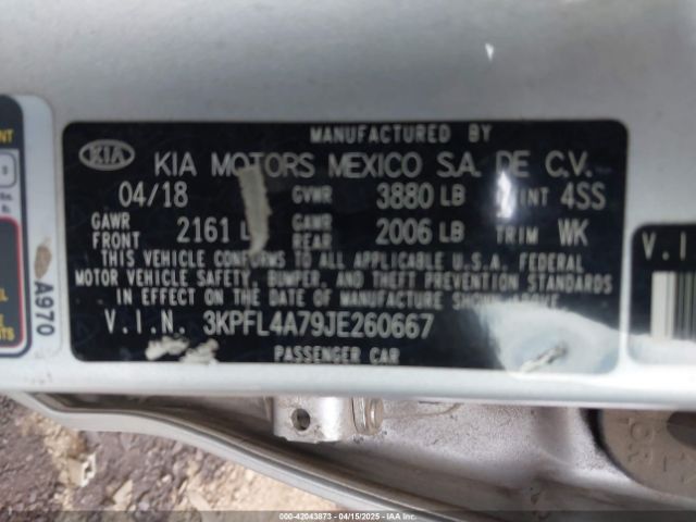 3KPFL4A79JE260667 KIA FORTE LX