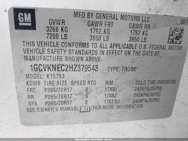 1GCVKNEC2HZ379543 Chevrolet Silverado 1500 Wt