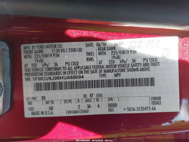 Ford Escape Titanium 2017 1FMCU9J96HUA68094 Image 9