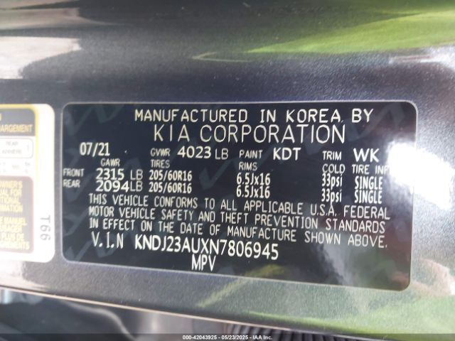 KNDJ23AUXN7806945 KIA SOUL LX