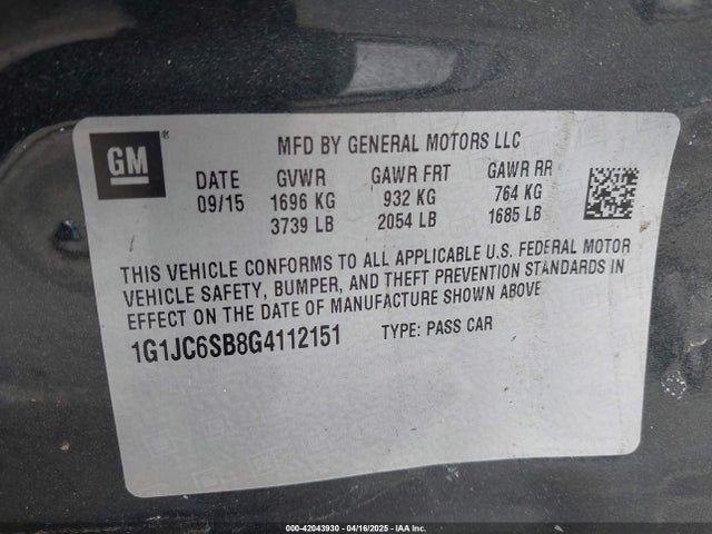 1G1JC6SB8G4112151 Chevrolet Sonic Lt Auto