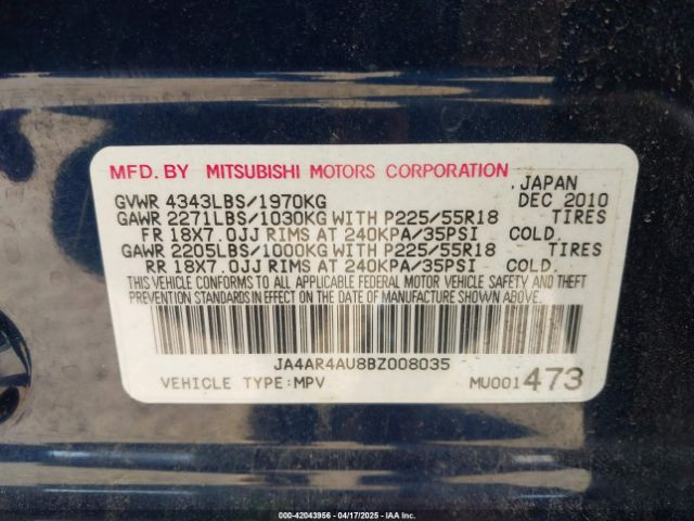 2011 MITSUBISHI OUTLANDER SPORT JA4AR4AU8BZ008035 Photo 8