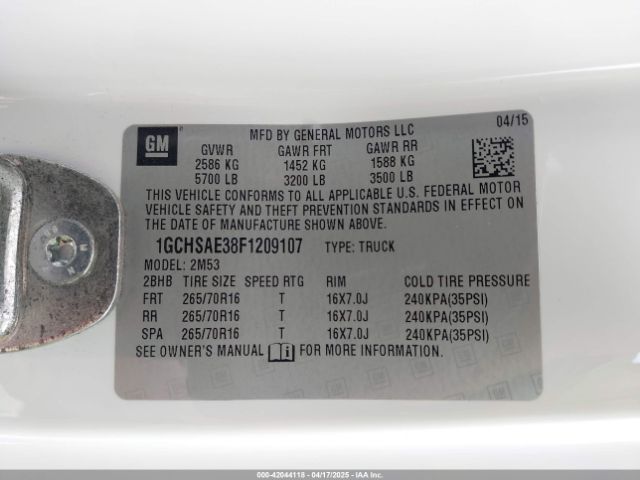 1GCHSAE38F1209107 Chevrolet Colorado Wt