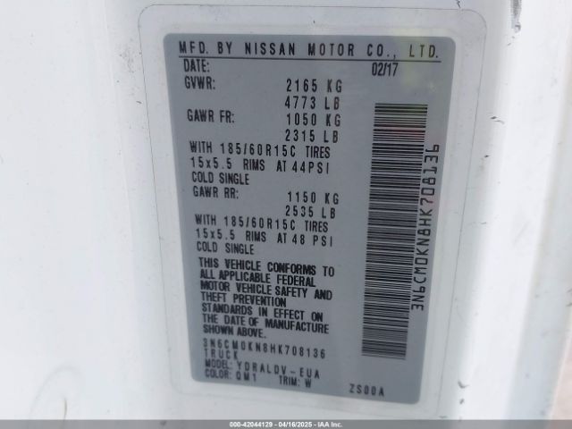 3N6CM0KN8HK708136 Nissan Nv200 S