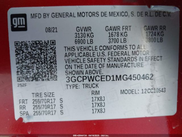 3GCPWCED1MG450462 Chevrolet Silverado 1500 2wd  Short Bed Lt