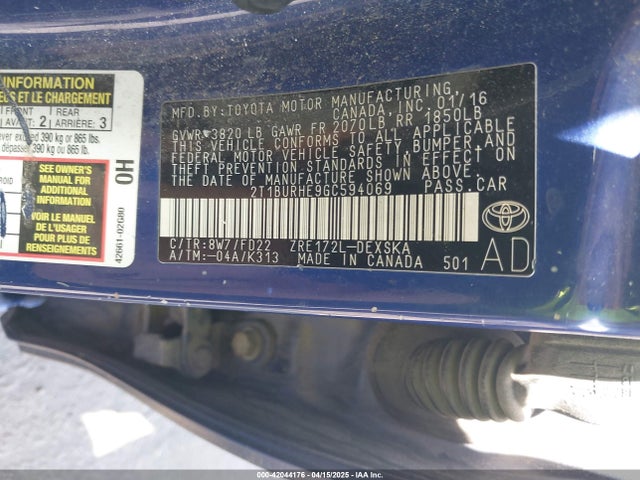 2T1BURHE9GC594069 Toyota Corolla S Plus