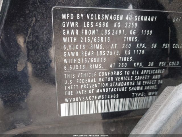 WVGBV3AX7EW614969 Volkswagen TIGUAN S