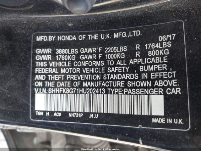SHHFK8G71HU202413 Honda Civic Type R Touring