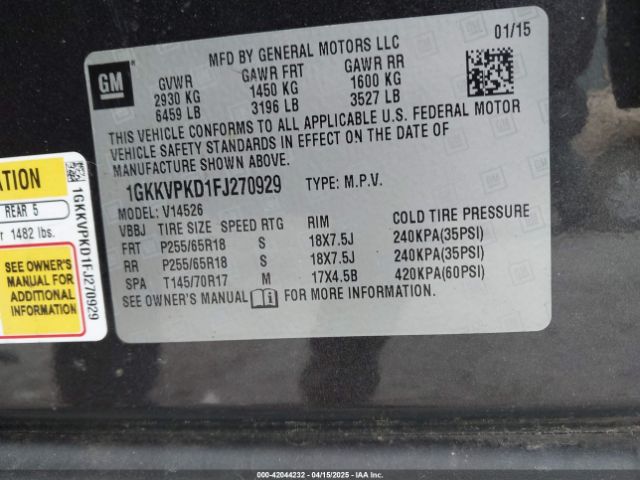 1GKKVPKD1FJ270929 GMC Acadia Sle-2