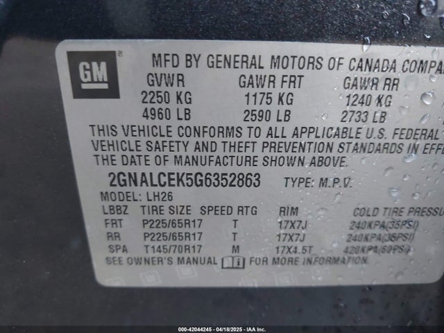 2GNALCEK5G6352863 Chevrolet EQUINOX LT