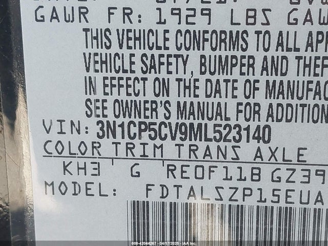 3N1CP5CV9ML523140 Nissan Kicks Sv Xtronic Cvt