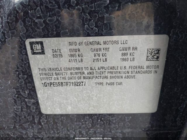 1G1PE5SB7F7192277 Chevrolet Cruze 2lt Auto