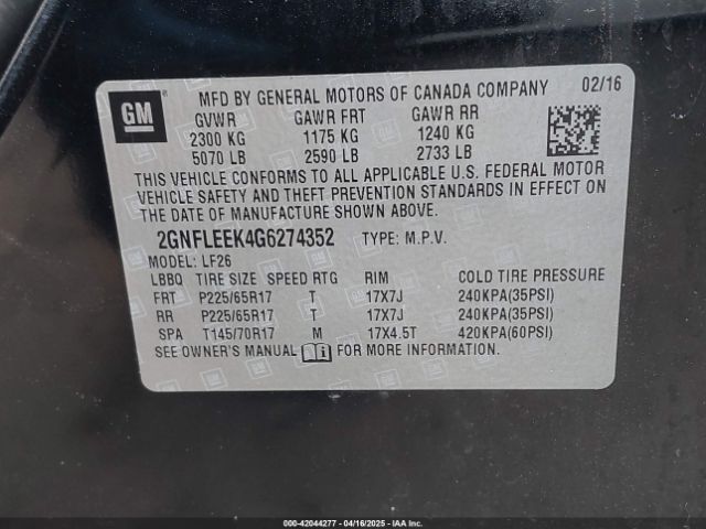 2GNFLEEK4G6274352 Chevrolet lea - e85 max, aluminum