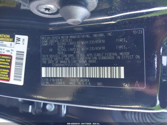 5TDKDRAH7PS525179 Toyota Highlander Xle