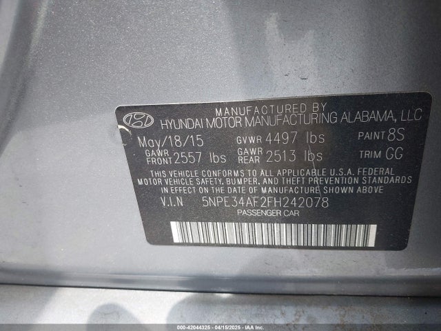5NPE34AF2FH242078 Hyundai Sonata Sport