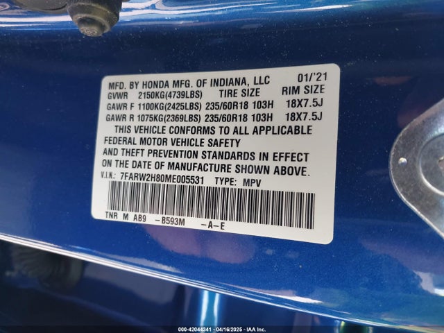 Honda Cr-v Awd Ex-l 2021 7FARW2H80ME005531 Image 9