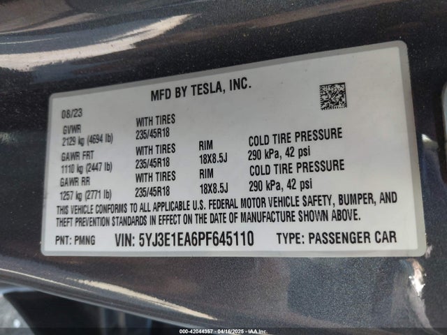 2023 TESLA MODEL 3 5YJ3E1EA6PF645110 Photo 8