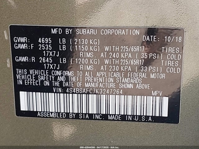 Subaru na u5 2019 4S4BSAFC7K3247264 Image 9