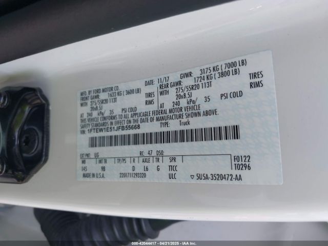 1FTEW1E51JFB55668 Ford F-150 Platinum