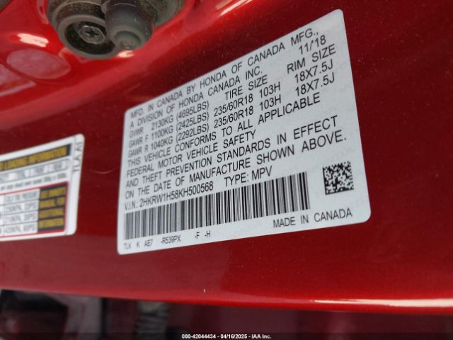 2HKRW1H58KH500568 Honda CR-V EX