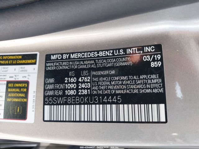 55SWF8EB0KU314445 Mercedes-Benz C 300 4matic