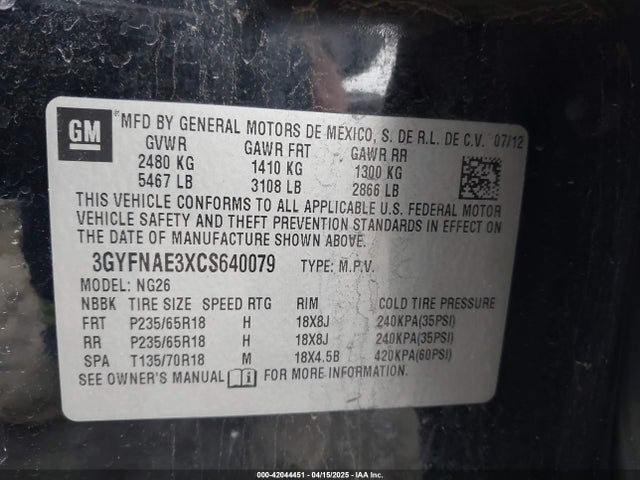 2012 CADILLAC SRX 3GYFNAE3XCS640079 Photo 8