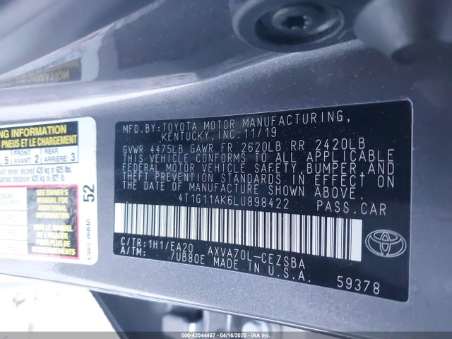 4T1G11AK6LU898422 Toyota a25a-fks