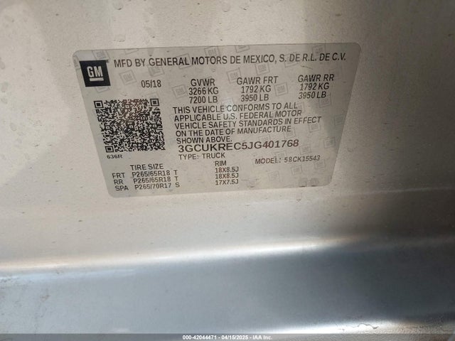 3GCUKREC5JG401768 Chevrolet Silverado 1500 2lt