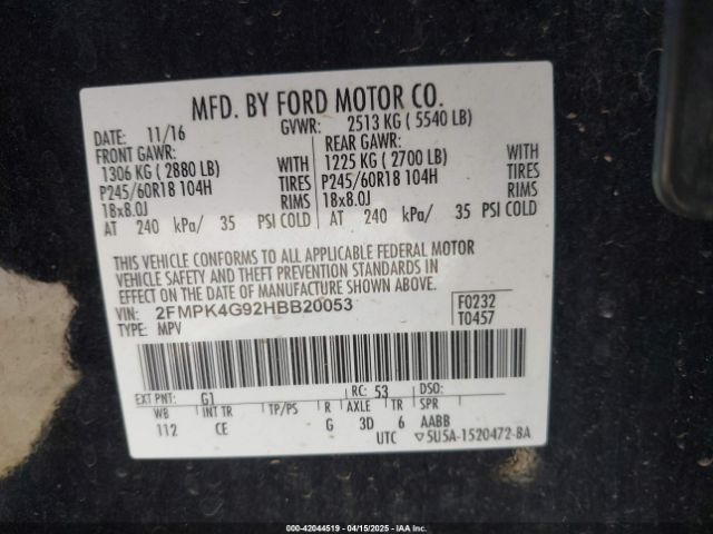 2FMPK4G92HBB20053 Ford EDGE SE