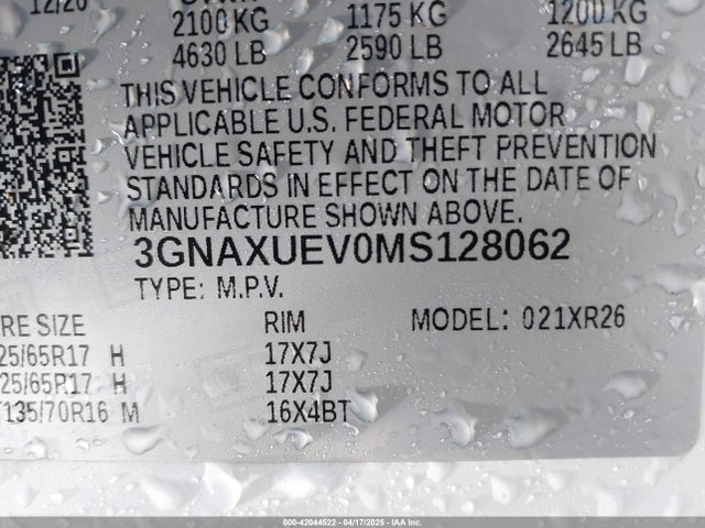 3GNAXUEV0MS128062 Chevrolet Equinox Awd Lt