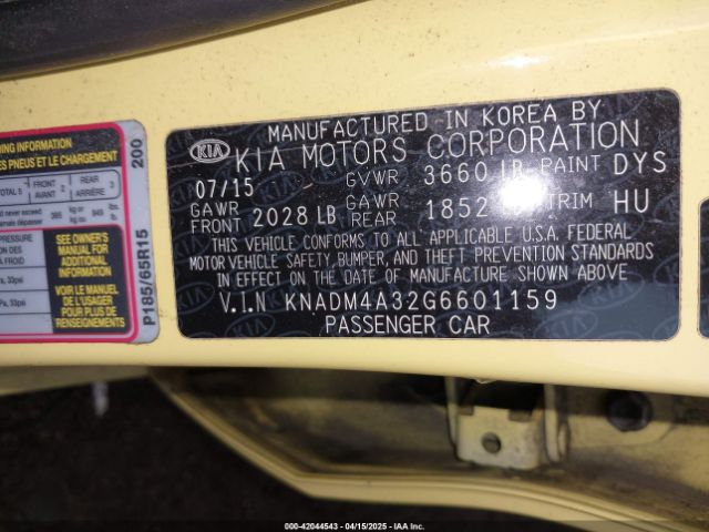 KNADM4A32G6601159 KIA RIO LX