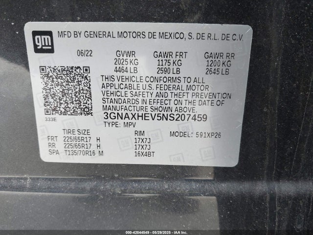 3GNAXHEV5NS207459 Chevrolet Equinox Fwd Ls
