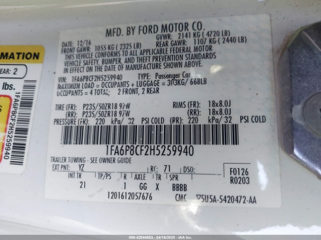 2017 FORD MUSTANG 1FA6P8CF2H5259940 Photo 8