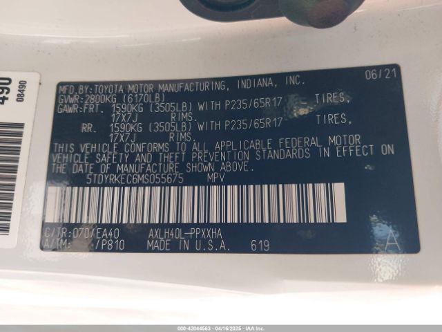 5TDYRKEC6MS055675 Toyota SIENNA XLE