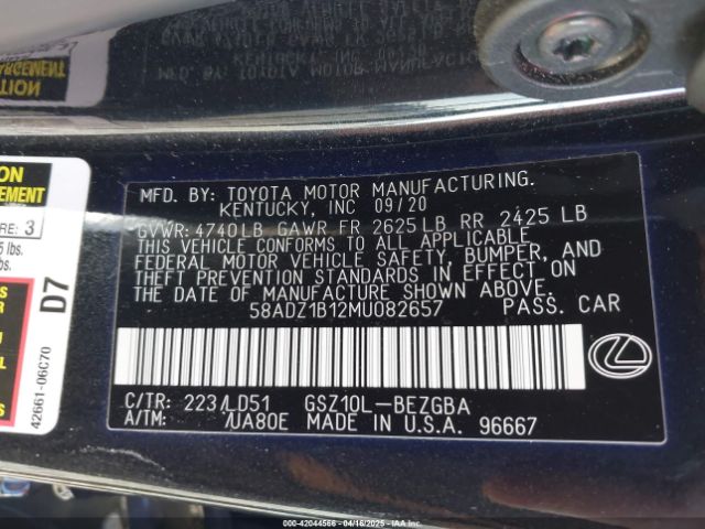 58ADZ1B12MU082657 Lexus ES 350