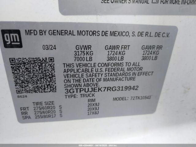 3GTPUJEK7RG319942 GMC Sierra 1500 4wd  Short Box Elevation With 3vl