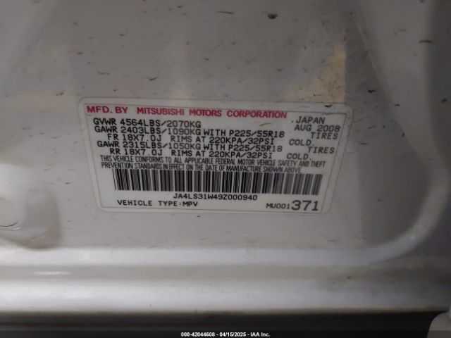 2009 MITSUBISHI OUTLANDER JA4LS31W49Z000940 Photo 8
