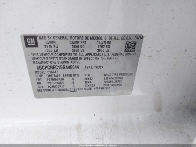 3GCPCREC1EG446044 Chevrolet Silverado 1500 1lt