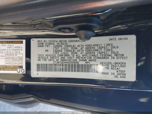 2004 LEXUS GX 470 JTJBT20X440055692 Photo 8