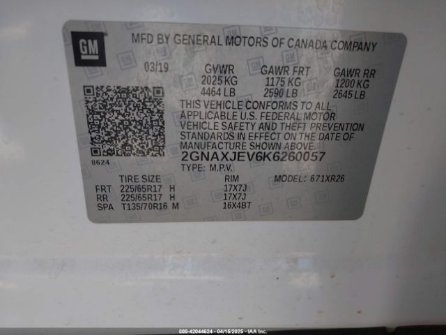 2GNAXJEV6K6260057 Chevrolet EQUINOX LT