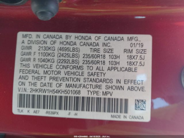 2HKRW1H54KH501068 Honda CR-V EX