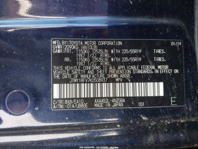 JTMY1RFV7KD508937 Toyota Rav4 Limited